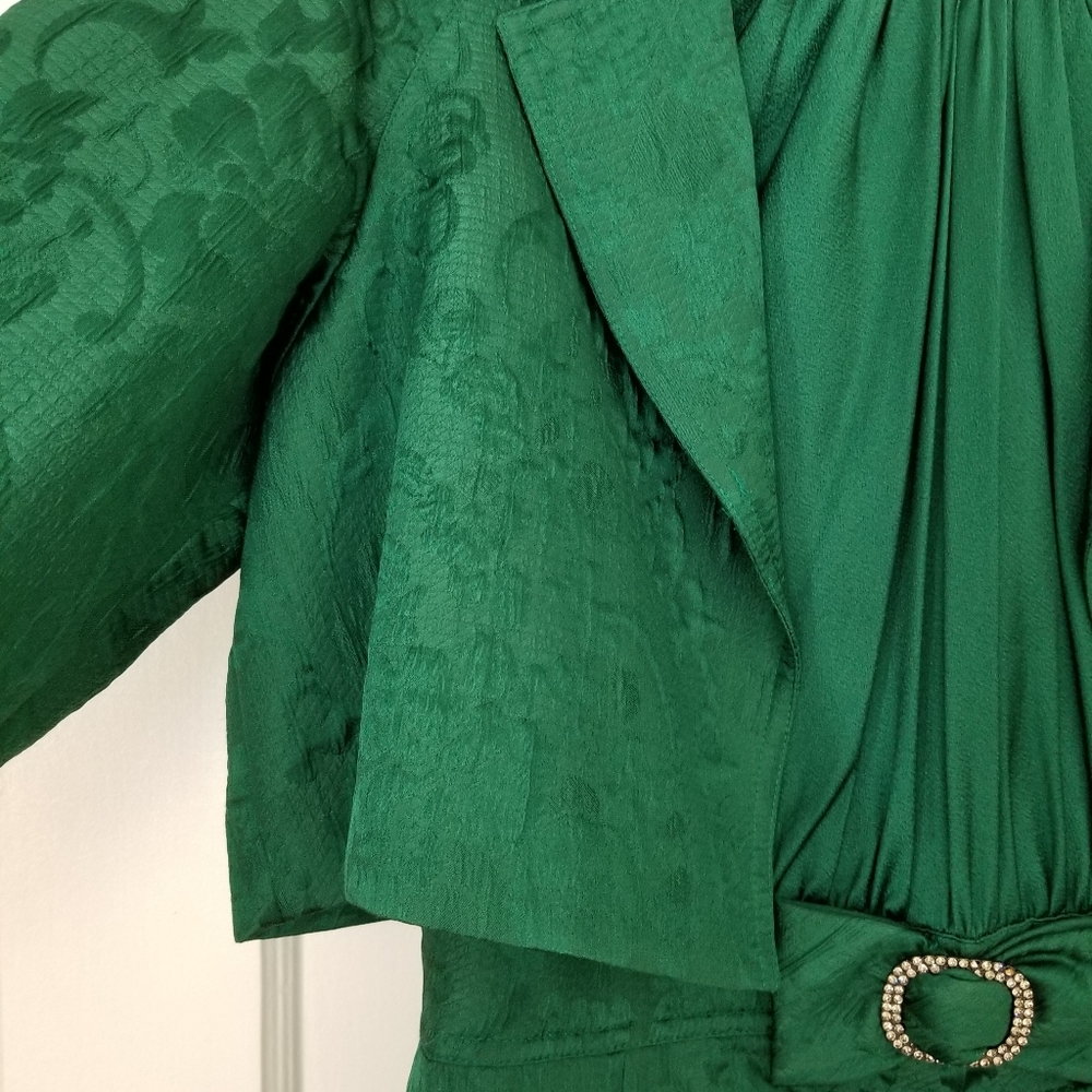 Teri Jon Emerald Silk Brocade Cocktail Dress 🥂🍾